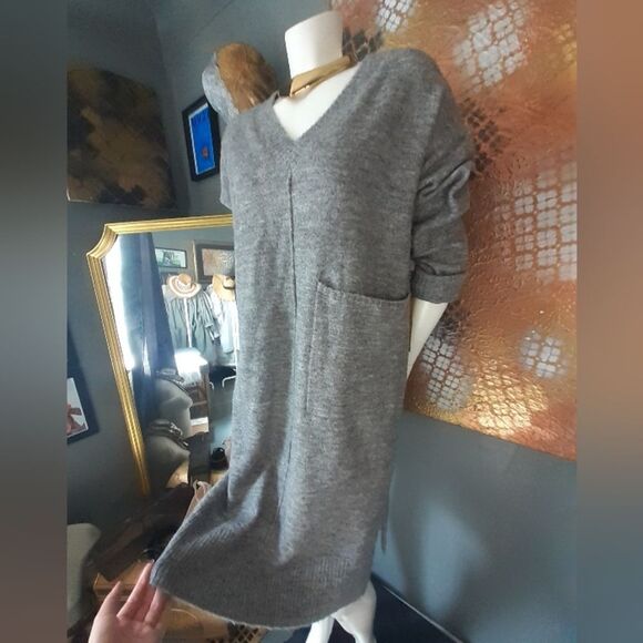 Nwt Dreamers Gray V-Neck Sweater Dress - Picture 1 of 14